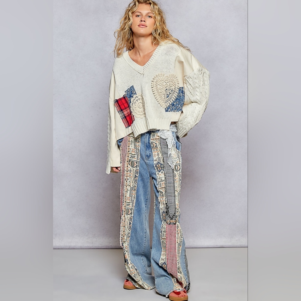 #801 POL Patchwork Detailed Oversized Sweater - Picture 8 of 8
